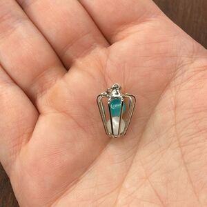Vintage 925 Sterling Silver Artistic Ornate Sphere Blue White Bead Pendant Charm
